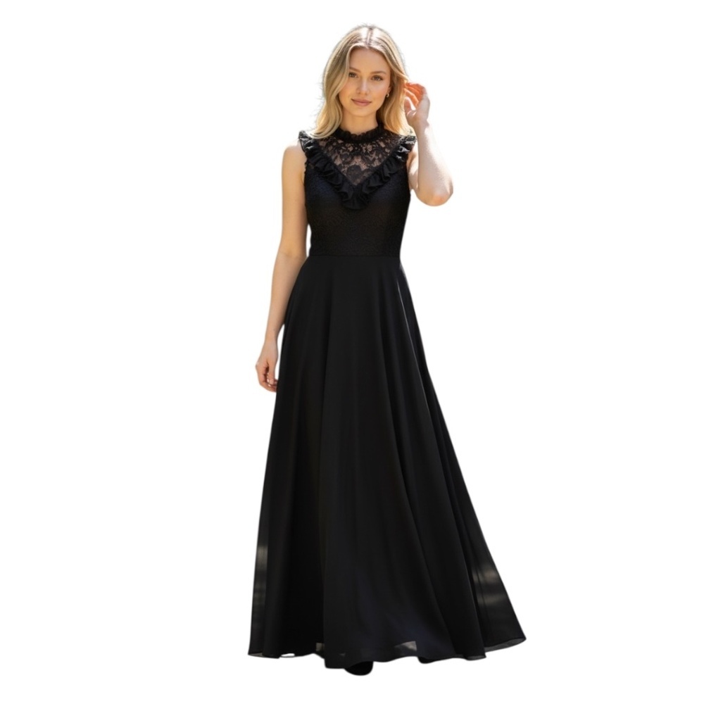 Belle Poque Black layered lace dress with a corset style and a lace pattern, Med